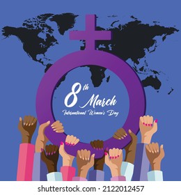 illustration graphic vector  women power with fist for greeting card women's international day, banner, etc.