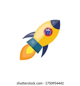 illustration graphic vector is yellow rocket flying to the sky. Perfect for brochure, social media design, web icon, flyer and banner.