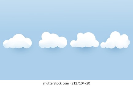 illustration graphic White 3d realistic clouds set isolated on . Render soft round cartoon fluffy clouds icon in the blue sky. 3d geometric vector illustration