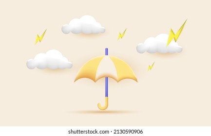 illustration graphic  yellow umbrella cloud 3d vector design icon cartoon.3d vector illustration