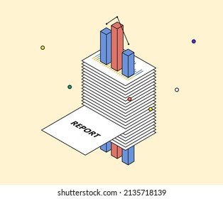 Illustration graphics representing report results in 3D graphs