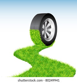 illustration of grass tyre rolling on grass road