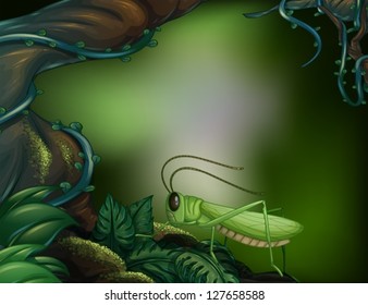 Illustration of a grasshopper in the forest