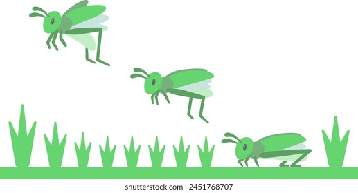 Illustration of a grasshopper jumping in the grass