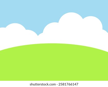 Illustration of grassland, clouds and sky background.