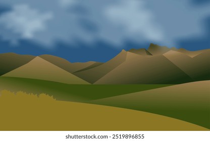 illustration of grassland scenery with mountain background. illustration design suitable for background