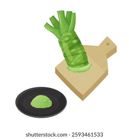 Illustration of grating wasabi with a grater