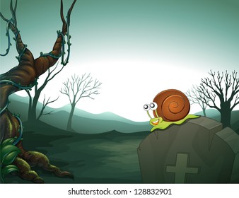Illustration of a graveyard with a snail