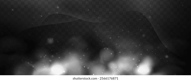 Illustration of gray abstract background with glowing particles. Smoke effect. Futuristic design. 