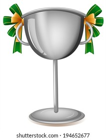 Illustration of a gray cup with ribbons on a white background