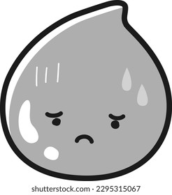 Illustration of gray drops with a troubled face (moisture, muddy water, etc.) (black and white)