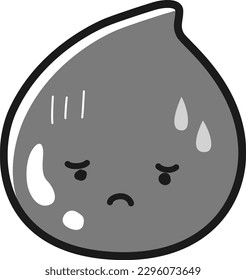 Illustration of gray drops with a troubled face (moisture, muddy water, etc.) (black and white)