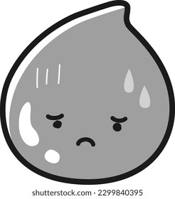 Illustration of gray drops with a troubled face (moisture, muddy water, etc.) (black and white)