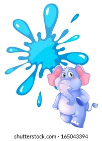 Illustration of a gray elephant and an empty blue template on a white background