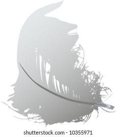 illustration with gray feather on white background