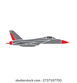Illustration of a gray fighter jet with red nose and tail accents