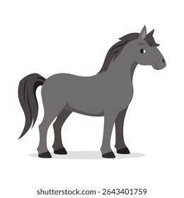 Illustration of a gray horse standing on a white background in a simple style