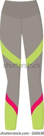 Illustration of gray leggings with colored inserts. Female sports pants for fitness, yoga and other activities