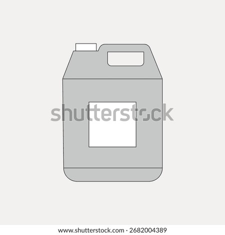 Illustration of a gray plastic container with a handle and label area. Simple, minimalist design of a container. Ideal for packaging, storage, or product design concepts. Oil container vector.