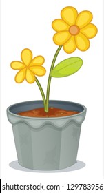 Illustration of a gray pot with a flower on a white background