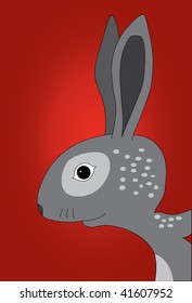 illustration with a gray rabbit in front of a red background