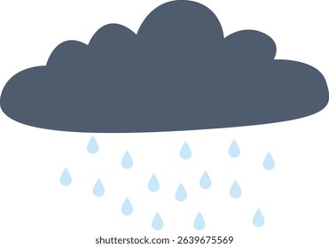 Illustration of a gray rain cloud with falling droplets, ideal for stormy or rainy day-themed designs and weather-related illustrations.

