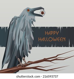 Illustration of the gray raven who stolen an eyeball