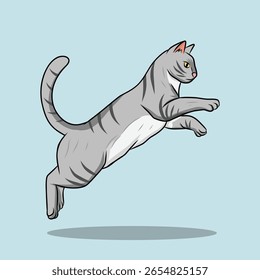 Illustration of Gray Tabby Cat Jumping