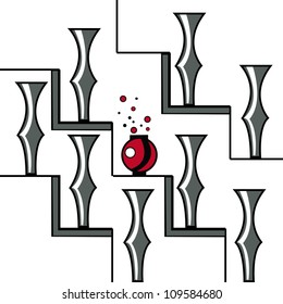 Illustration with gray vases and a red vase