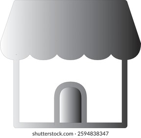 Illustration of a grayscale shop icon featuring a storefront with an awning and door symbol.