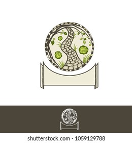 Illustration of Grden Path Logo or Round Emblem With Copyspace for Text
