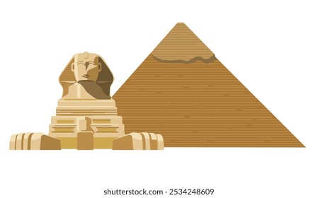 Ilustración de la Gran Esfinge y las Pirámides de Giza Patrimonio de la Humanidad Fondo Blanco Vector Datos