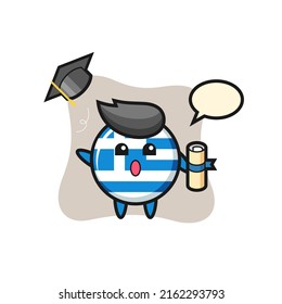 Illustration of greece flag badge cartoon throwing the hat at graduation , cute style design for t shirt, sticker, logo element