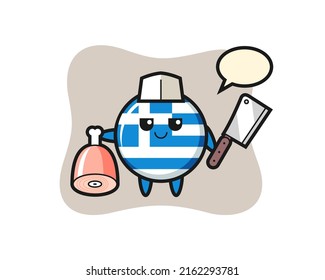Illustration of greece flag badge character as a butcher , cute style design for t shirt, sticker, logo element