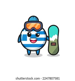 Illustration of greece flag character with snowboarding style , cute style design for t shirt, sticker, logo element