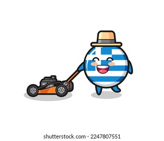 illustration of the greece flag character using lawn mower , cute style design for t shirt, sticker, logo element