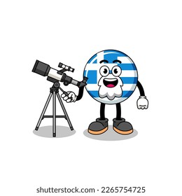 Illustration of greece flag mascot as an astronomer , character design