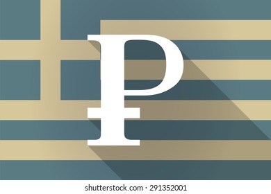 Illustration of a Greece  long shadow flag with a ruble sign