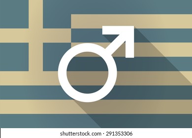 Illustration of a Greece  long shadow flag with a male sign
