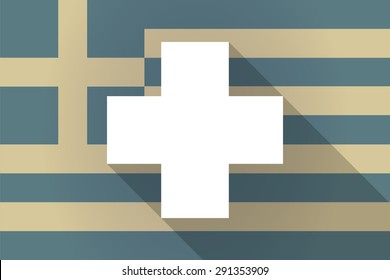 Illustration of a Greece  long shadow flag with a pharmacy pill