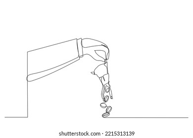 Illustration of greed hand hold muslim woman shaking to get all their money. Metaphor for tax hike, government increase tax or steal money from people. Single line art style
 svg
