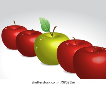 illustration with green apple between red apples