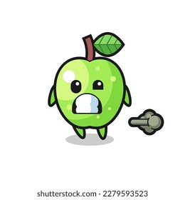 the illustration of the green apple cartoon doing fart , cute style design for t shirt, sticker, logo element