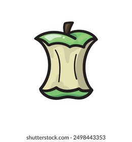 Una ilustración de un núcleo de manzana verde sobre un fondo blanco