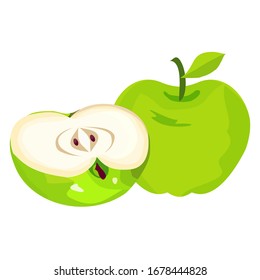 
illustration of green apple. illustration of fresh fruit. Fruit design with cartoon style.