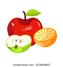 
illustration of green apple. illustration of fresh fruit. Fruit design with cartoon style.