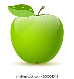 Illustration Of A Green Apple On White Background. Vector.