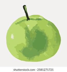 Illustration of a green apple with a textured, watercolor effect. The green apple stands out with its vibrant color and artistic, textured design. Vintage fruit illustrations isolated, vector.