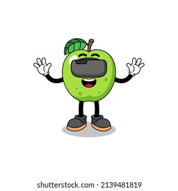 Illustration of green apple with a vr headset , character design