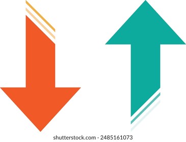 Illustration of green up arrow and red down arrow in the box. Flat icon professionally isolated on white
